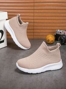 兒童運動鞋,休閒舒適,輕盈透氣,防滑厚底,時尚男女童跑步鞋/運動鞋 - 卡其色 - 查看 3