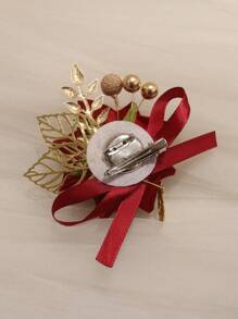 1 件勃艮第玫瑰胸花，适合新郎、伴郎、新娘和新郎的父亲和母亲，适合传统中式婚礼情人节 - 酒紅色 - 查看 3