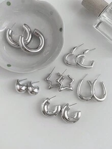 1 bộ 6đôi mạ bạc Hình học Hình C Vòng khuyên tai Với Đơn giản & Thanh tú Ngôi sao Thiết kế - Nhiều màu - Xem 6