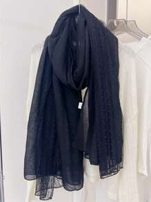 1pc Women Plain Color Lace Scarf, For Daily Wear - Black - View 5