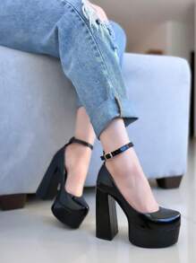 Plataformas Cerradas Tacon Ancho recubierto - Negro - Ver 5