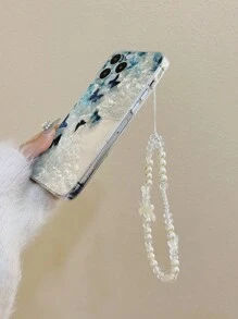 Lanyard Strandfeencore Handy Charm Schmetterling Cut Out Design Bunt bemalte stoßfeste weiche Handyhülle mit handgefertigter Perlenarmbandkompatibel mit XR/7/8/15 Pro Max/13/14/11, Galaxy S22/A13 4G/A52/A52s 5G, Redmi Note 11/11 Lite wasserdicht kratzfest und sturzfest