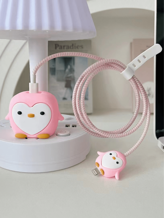 Protector de cabeza de carga con diseño de dibujos animados compatible con el cable de datos del 14/13 Pro, organizador de enrollado de cable, protector de cable, protector de cargador