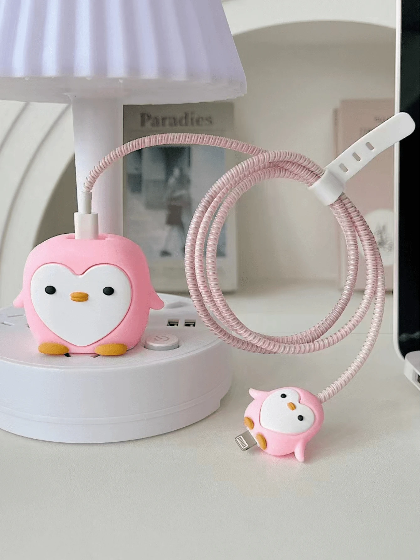 Cartoon Charging Head Protector Compatible With IPhone 14/13 Pro Data Cable Protective Cover, Cord Wrap Organizer Cable Protector, Charger Protector - Pink - View 1