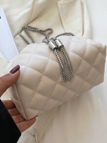 Mini Bolso De Montar Con Decoración De Borlas De Cadena, Costura Y Correa De Hombro - Albaricoque - Ver 7