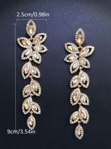 1 Pair Luxury Rhinestone Leaf-Shaped Long Earrings, Gift For Women Wedding Party Festival
