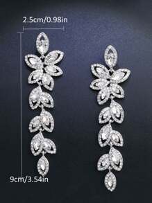 1 Pair Luxury Rhinestone Leaf-Shaped Long Earrings, Gift For Women Wedding Party Festival