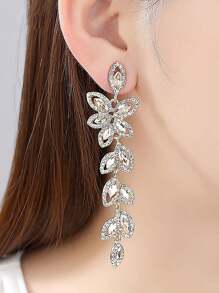 1 Pair Luxury Rhinestone Leaf-Shaped Long Earrings, Gift For Women Wedding Party Festival