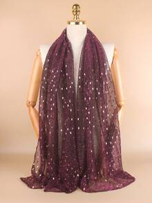 優雅1件豪華網眼亮片拼接裝飾頭巾，節日外出時尚女士圍巾 - 彩色 - 查看 11