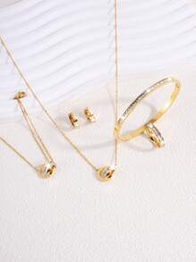 6 Pcs Stylish And Exquisite Stainless Steel Single Row Rhinestones Sets Are Perfect Holiday Gifts For Your Girlfriend - Gold - View 4
