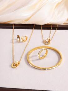 6 Pcs Stylish And Exquisite Stainless Steel Single Row Rhinestones Sets Are Perfect Holiday Gifts For Your Girlfriend - Gold - View 3