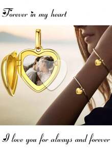 1pc Personalized Photo Charm Bracelet, Gift For Mother, Daughter, Girlfriend, Wife, Best Friend, Heart & Round Pendant Beads, Valentine's Day Gift For Daughter, Girlfriend, Wife, Best Friend - Gold - View 5