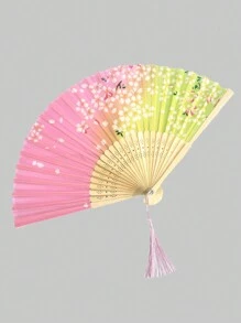 折扇中国风女式汉服旗袍舞蹈家庭学生夏季便携式迷你扇子（随机1件）最佳礼物 - 彩色 - 查看 7