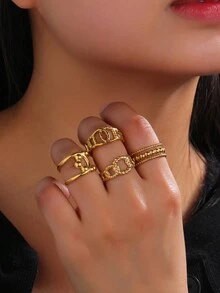 1 chiếc nhẫn hở cá nhân hóa bằng thép không gỉ mạ vàng 18k, phong cách tối giản, phù hợp cho phụ nữ mặc hàng ngày và dự tiệc - Vàng - Xem 11