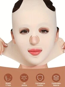 全臉提拉睡眠帶,臉頰下巴帶狀面膜繃帶,薄款臉部按摩帶,可重複使用且透氣 - 杏色 - 查看 3