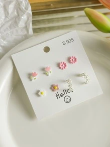8PCS Pink Tulip Ceramic Spray Paint Simple Week Stud Set Combination Female Fresh Elegant Student Earrings - Yellow - View 4