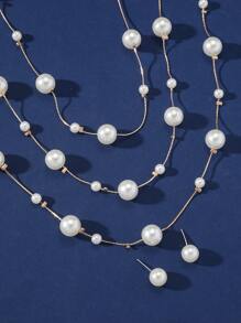 Conjunto de joyas falsas estilo de vacaciones de 3 piezas que incluye collar, cadena para suéter de cuentas de varios colores y aretes para uso diario de mujeres y accesorio de playa - Multicolor - Ver 7