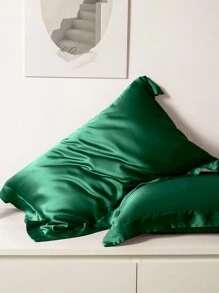 1pc Silk-Like Envelope Closure Solid Color Pillowcase, Bedroom Bedding
