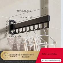 1pc Household Folding Clothes Hanger, Balcony Invisible Hanging Clothes Rack, Indoor Punching Clothes Drying Rack - Black - View 2