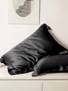 1pc Solid Color Satin Pillowcase With Envelope Closure, Bedding