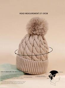 件男女通用冬季滑雪帽，Y2K 風格，戶外針織帽，溫暖時尚，適合日常通勤 - 米色 - 查看 5