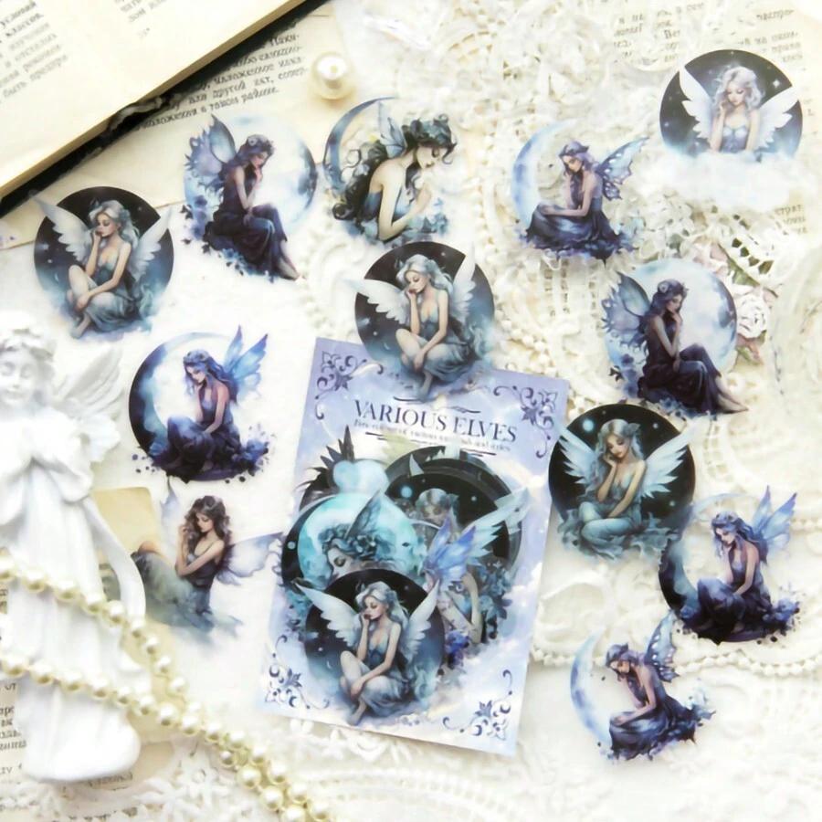 YANJI 1 gói/30 cái Đẹp Nàng tiên Chủ đề Hình dán , Retro & Creative Thẩm mỹ Giấy dán , Trang trí DIY Cắt dán Chất liệu Đối với Thủ công Thủ công mỹ nghệ , Cá nhân hóa Sổ lưu niệm Văn phòng phẩm trường học Quân nhu - Xanh và trắng - Xem 1