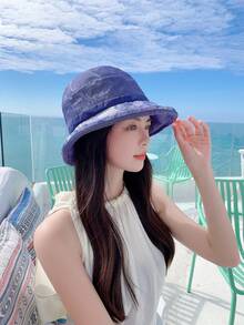 簍箩帽休閒夏日防曬帽，夏季翻邊遮陽帽，時尚百搭簍箩帽，適合旅遊和戶外活動。 - 彩色 - 查看 5