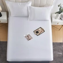 1 件白色缎面床笠-深口袋缎面丝滑床笠，透气柔软舒适-抗皱、防褪色、缎面耐磨 - 白色 - 查看 5