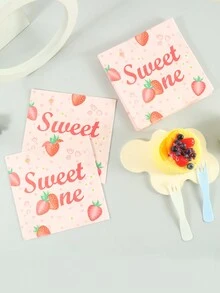 20pcs 33*33cm/13*13in Disposable Napkins With Pink Strawberry Pattern, Suitable For Weddings, Birthdays And Various Theme Parties As Well As Daily Use - Multicolor - View 3