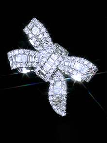 1 chiếc nhẫn đá lấp lánh đính nơ nơ cho phụ nữ thời trang cưới trang sức đính hôn - Bạc - Xem 4