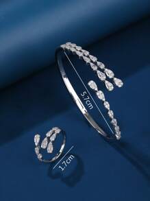 Bracelet & Ring Set Jewelry, Luxurious And Elegant Bling Bling Design With Multiple Rows Of Combination, Open-Ended Bracelet Ring, Suitable For Gifting, Women Daily And Holiday Wear.