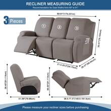 1/2/3 Seat Solid Recliner Sofa Covers, Polyester Fabric Stretch Recliner Couch Covers For Chair Cover, Soft Washable Furniture Protector With Pockets - taupe - View 8