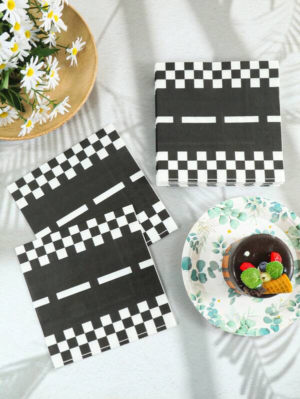 25pcs 33*33cm/13*13in Disposable Napkins With Checkered Racing Flag Pattern, Suitable For Various Themed Parties And Daily Use,Christmas
