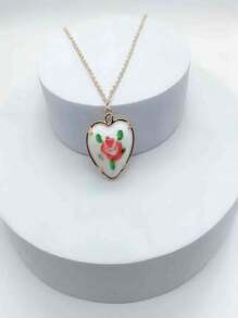 1入心形陶瓷花吊墜項鍊,適用於節日場合贈送禮物 - love - 查看 7