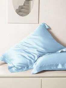 1pc Satin Solid Color Pillowcase With Envelope Closure, Bedroom Accessory