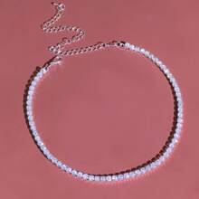 1 Pieza Collar Colgante De Diamantes De Imitación Simple Y De Moda Para Mujeres, Accesorio Diario - Plateado - Ver 18