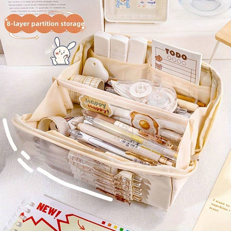 1pc Large Capacity Student Pencil Case, Simple Boys & Girls Pencil Box, Waterproof & Multifunctional High School Student Stationery Bag For Elementary And Middle School Students - Multicolor - View 1