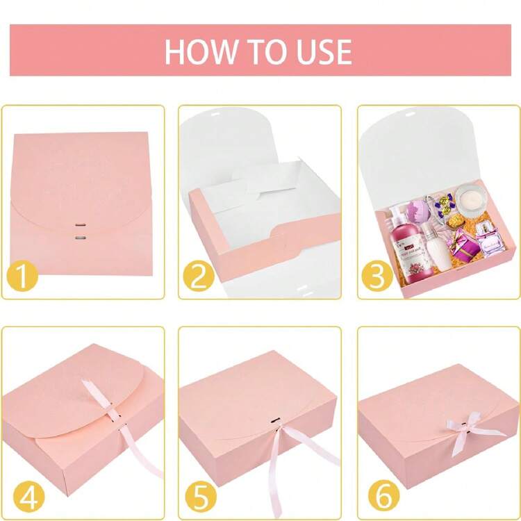 10pcs/5pcs/2pcs - White/Black/Pink/Brown Gift Box With Lid, Gift Box With Ribbon For Bridesmaid Proposal Box, Gift Box For Wedding, Birthday Gift, Shower Party And Other Parties, Valentine's Day Gifts, Valentine Day,Packaging, Birthday, DIY Making, Beauty Storage BOX - Pink - View 10