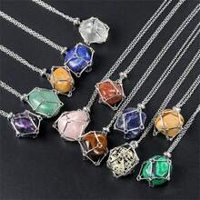 Dây chuyền đá cán bất đối xứng bằng thép không gỉ, mặt dây chuyền lưới tre kim loại pha lê tím thủ công, món quà tuyệt vời nhất cho các cặp đôi, bà mẹ, bạn bè - Vòng cổ đá lộn xộn bất thường - Xem 1