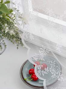 1pc German Style Romantic Lace Door Curtain Featuring Floral Design With Pull Rod, Suitable For Kitchen Windows, Bedroom Windows And Room Divider - White - View 6