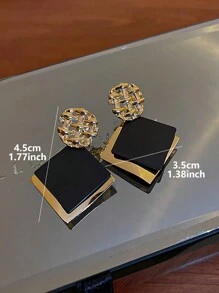 1 对优雅法式复古奢华几何方形欧美时尚女士耳环 - 黑色 - 查看 6