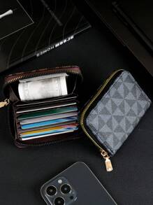 Fashionable Plaid Pattern Casual Retro Zipper Small Card Holder Portable Lightweight Coin Purse Unisex Card Case Card Wallet Credit Card Holder Mini Wallet - Brown - View 6