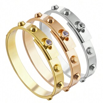 1 st klassiska armband i roséguldpläterat rostfritt stål med CZ-knappar för kvinnor