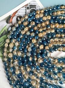 85/50/100/200入組波西米亞風格10MM爆裂雙色波點金箔樹脂花珠，DIY項鍊、手鍊、手飾、服飾配件等珠飾製作必備 - 深藍 - 查看 4
