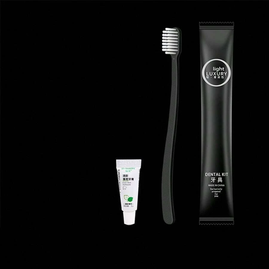Disposable Toothbrush Set With Toothpaste And Other Toiletries, Soft Bristles - Black - View 1
