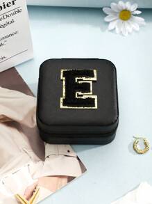 1個簡約風格字母系列珠寶收納盒,適用於戒指、項鏈、耳環 - 黑色黑字母 - 查看 13