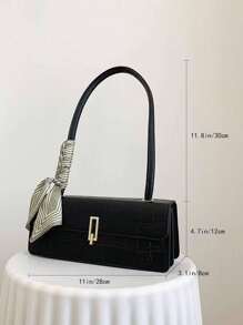 新款纯色PU围巾包，带盖和内拉链，时尚百搭的法式腋下包，女士法棍包，适合女性日常外出、购物、聚会，也是送给女友、圣诞节和情人节的理想礼物。 - 黑色 - 查看 3