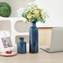 European & American Vintage Blue High-Grade Ceramic Vase For Home Decoration, Suitable For Living Room, Dining Room, Bedroom And Dry Flowers Arranging Gifts Birthday Graduation Back To School Room Decor School Supplies Flower Vase Glass Vase