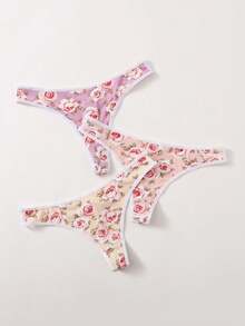 3pcs Ladies Floral Printed Thongs - Multicolor - View 5