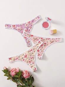 3pcs Ladies Floral Printed Thongs - Multicolor - View 2